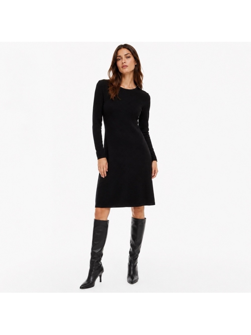 Garnet Hill Merino Wool Sweater Dress M Minimalist Capsule Sheath Long Sleeve